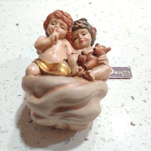 Vintage Savelli ROMA Ceramic  Cherub Angels Ornament Teddy Bear And Secret HTF